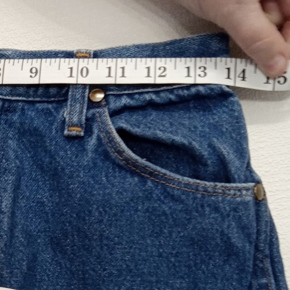 Wrangler Short Mini Vintage USA High Rise 7/8 Cut-off Mid Wash Blue Fray - Picture 5 of 9